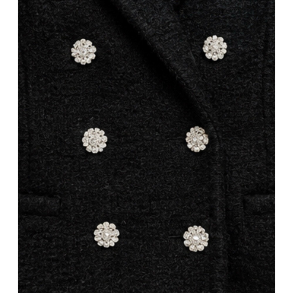 NWT M x Milly Black Boucle Coat Rhinestone Buttons Double Breasted M09184 S - Picture 3 of 10